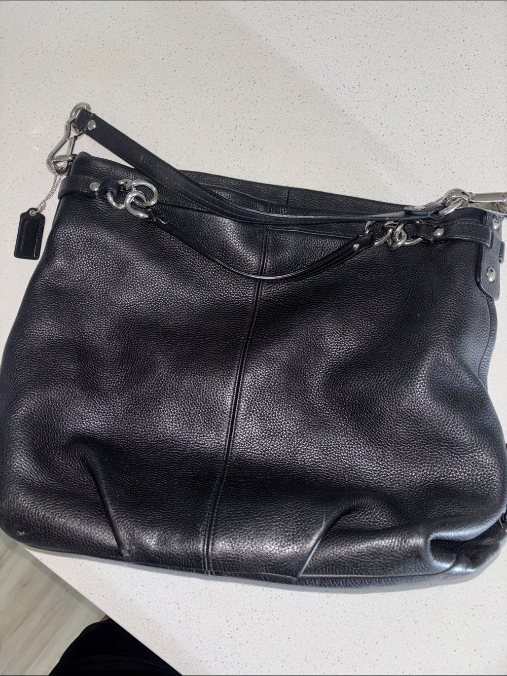 Coach Black Pebbled Leather Shoulder Hobo with Silver Hardware